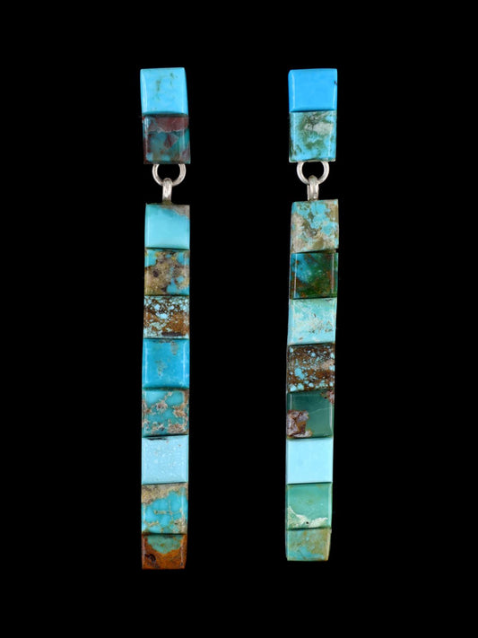 Navajo Turquoise Cobblestone Inlay Post Earrings - PuebloDirect.com
