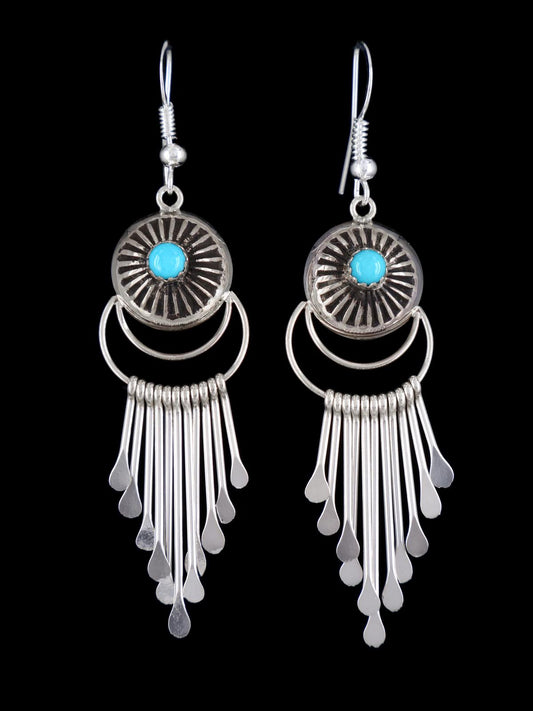 Navajo Sterling Silver Turquoise Waterfall Dangle Earrings - PuebloDirect.com