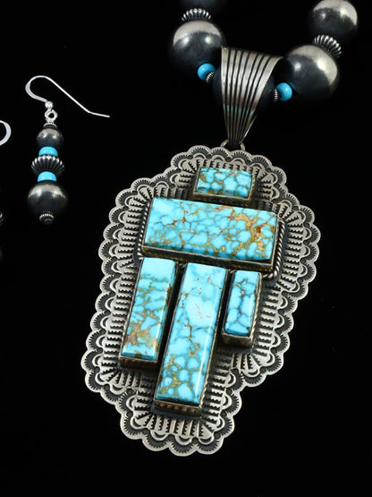 Native American Kingman Turquoise Necklace and Earrings Set - PuebloDirect.com