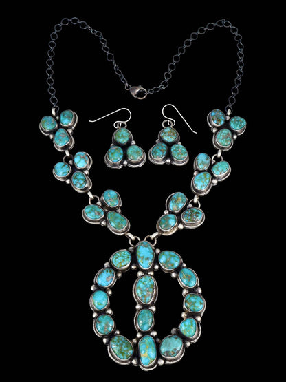 Native American Sonoran Gold Turquoise Squash Blossom Style Necklace Set - PuebloDirect.com