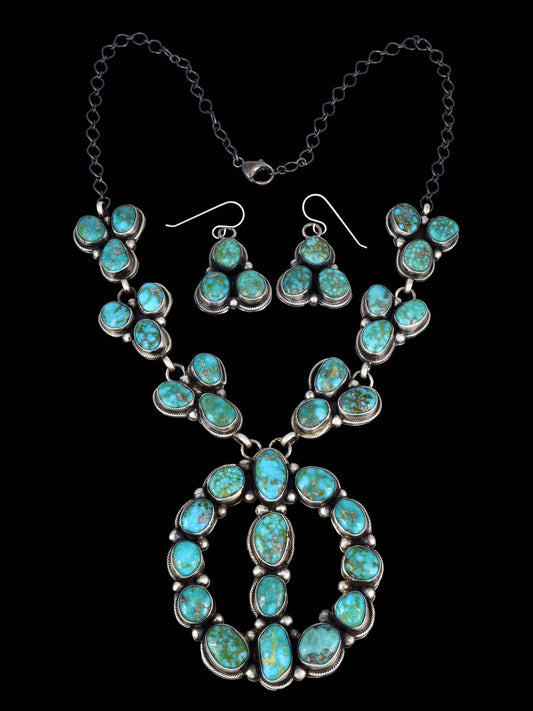 Native American Sonoran Gold Turquoise Squash Blossom Style Necklace Set - PuebloDirect.com