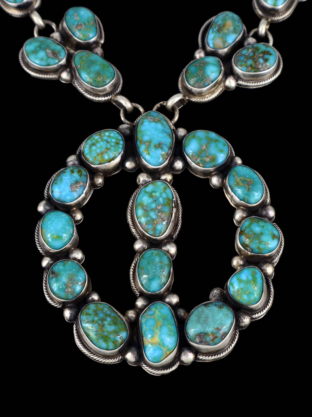Native American Sonoran Gold Turquoise Squash Blossom Style Necklace Set - PuebloDirect.com