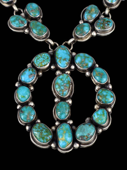 Native American Sonoran Gold Turquoise Squash Blossom Style Necklace Set - PuebloDirect.com