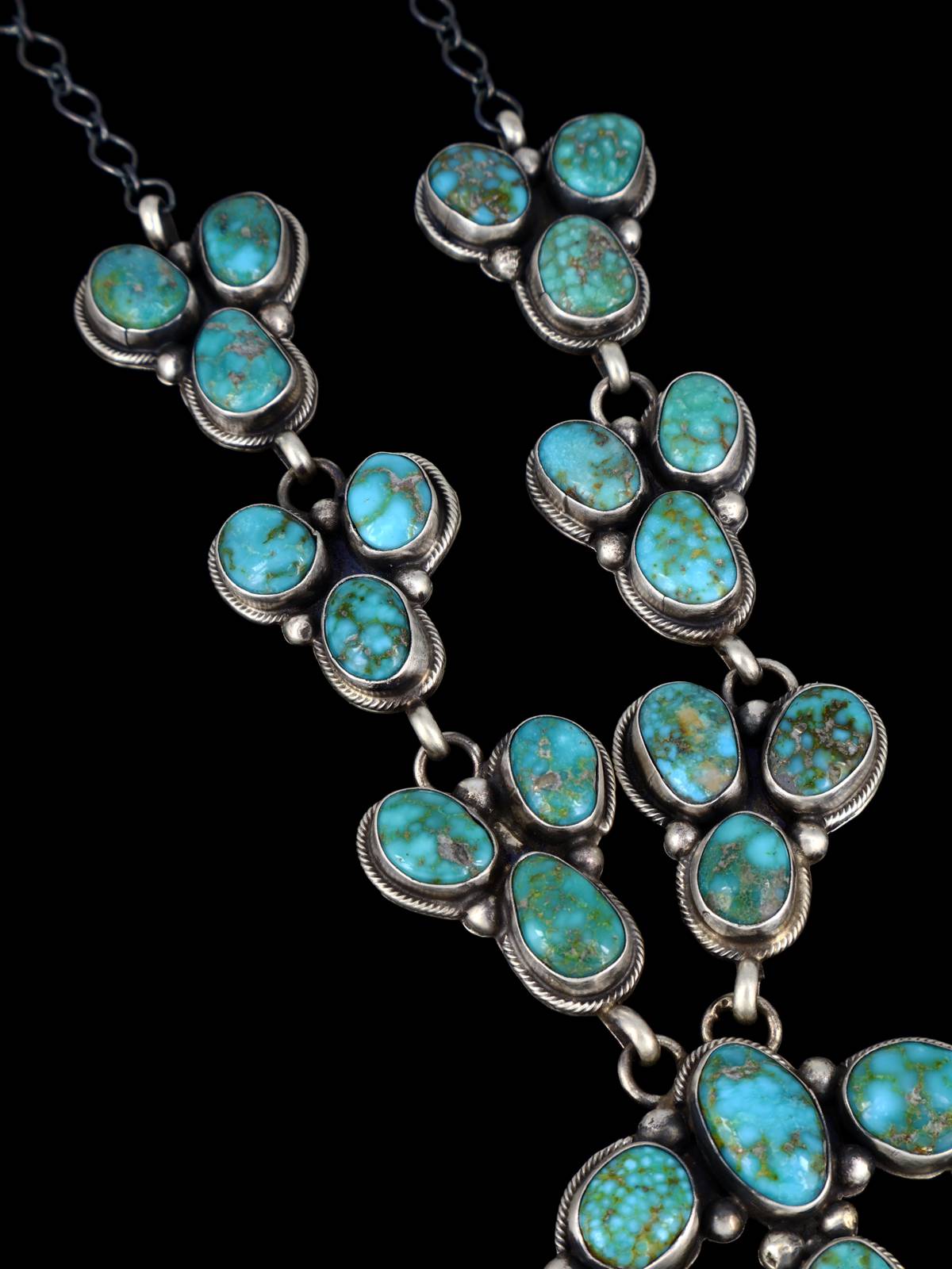 Native American Sonoran Gold Turquoise Squash Blossom Style Necklace Set - PuebloDirect.com