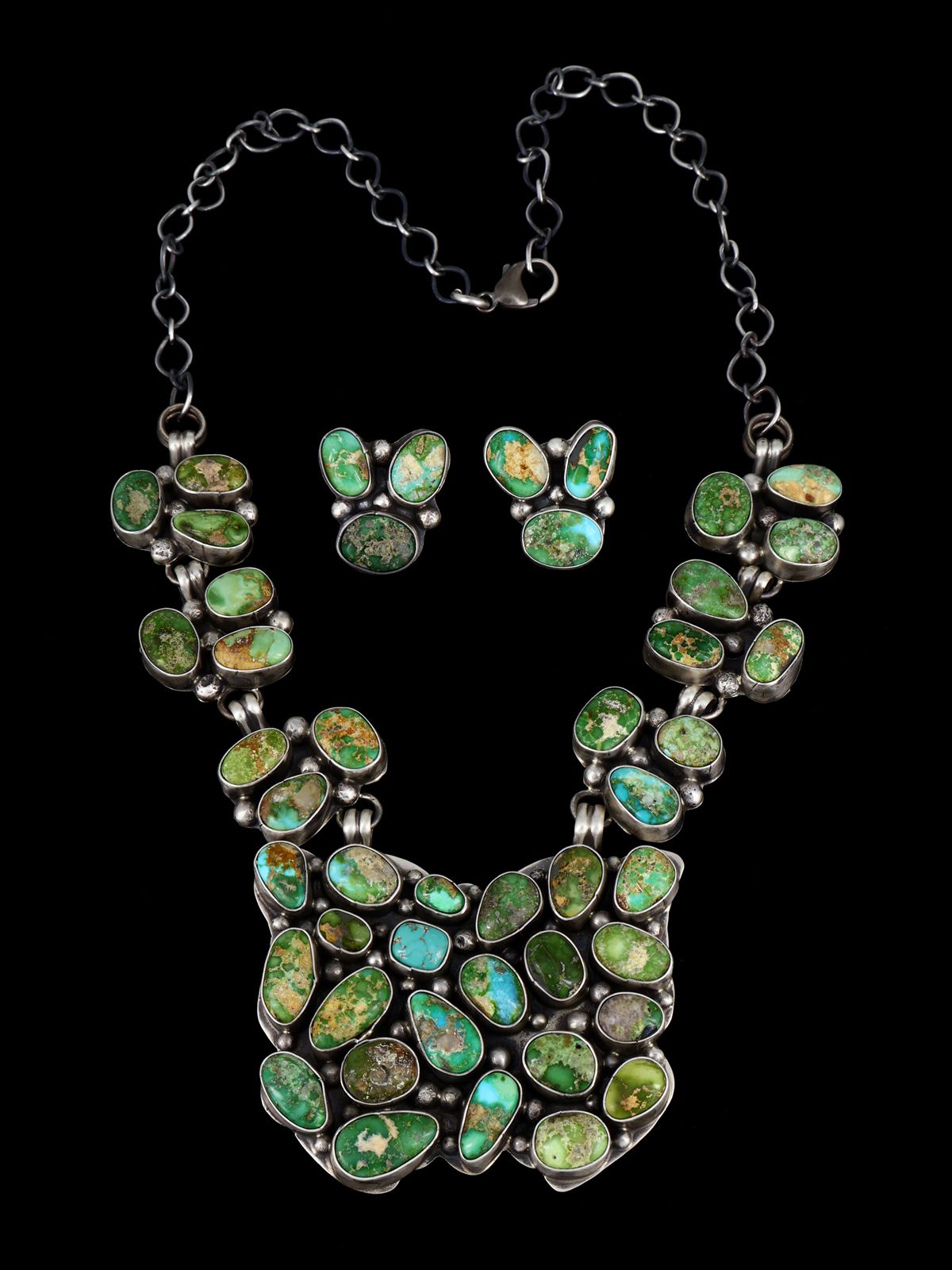 Native American Sterling Silver Sonoran Gold Turquoise Necklace Set - PuebloDirect.com