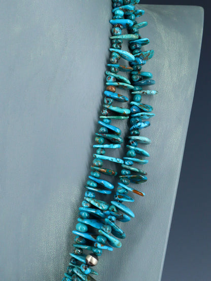 Native American Turquoise Tab and Silver Bead Necklace