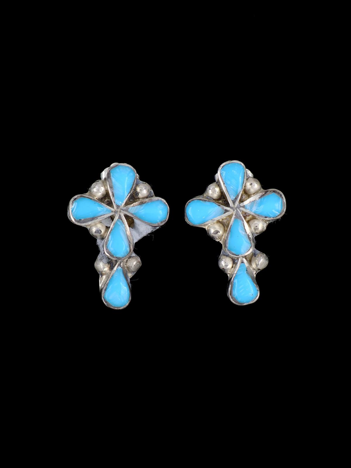 Zuni Sterling Silver Turquoise Cross Post Earrings - PuebloDirect.com