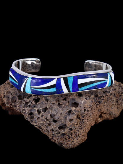 Navajo Sterling Silver Turquoise and Lapis Inlay Bracelet