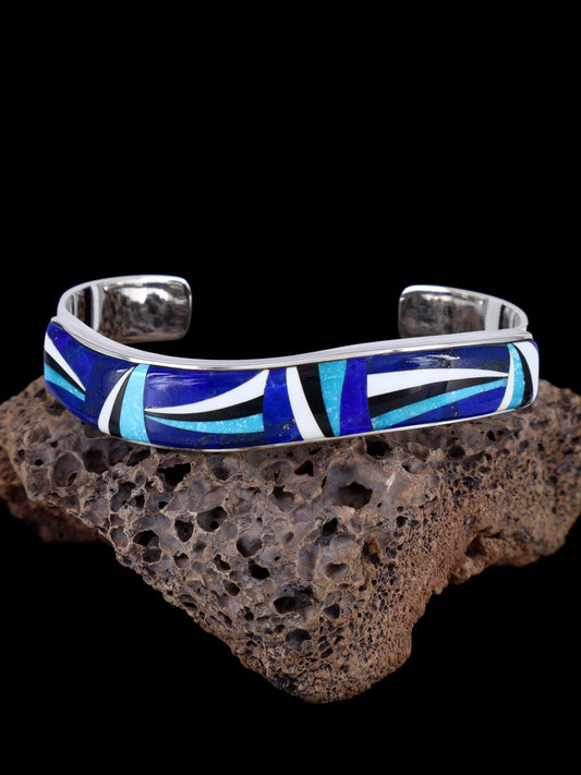 Navajo Sterling Silver Turquoise and Lapis Inlay Bracelet