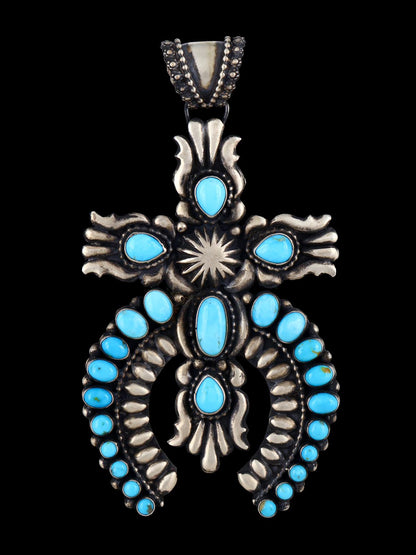 Native American Sleeping Beauty Turquoise Sterling Silver Cross Pendant
