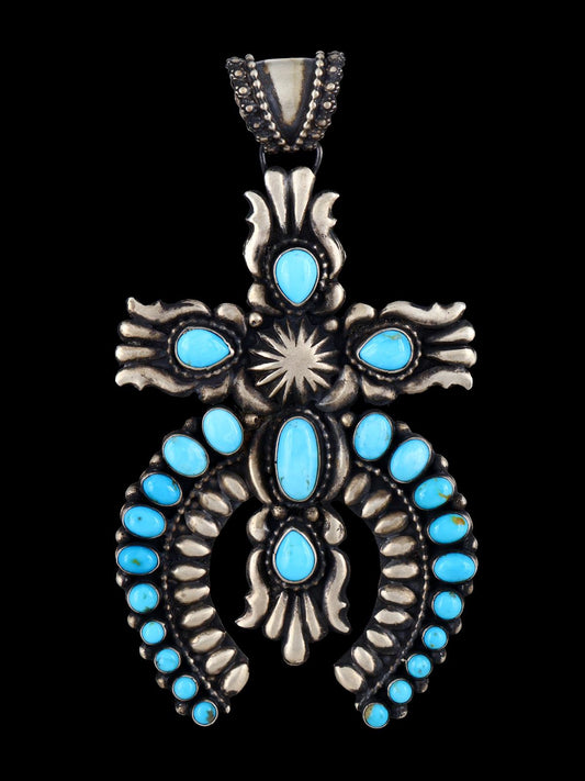 Native American Sleeping Beauty Turquoise Sterling Silver Cross Pendant