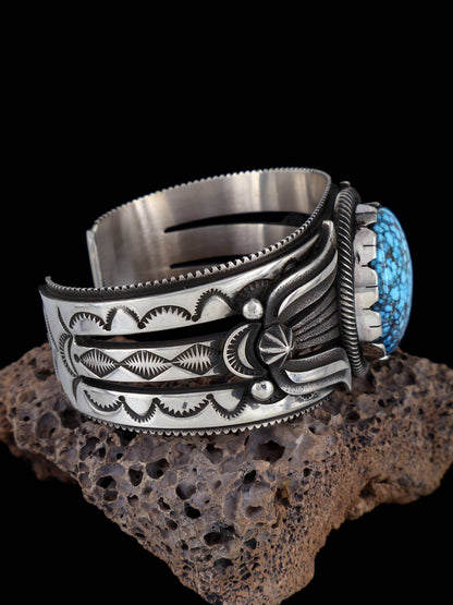 Native American Jewelry Kingman Turquoise Sterling Silver Cuff Bracelet - PuebloDirect.com