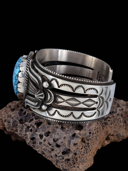 Native American Jewelry Kingman Turquoise Sterling Silver Cuff Bracelet - PuebloDirect.com