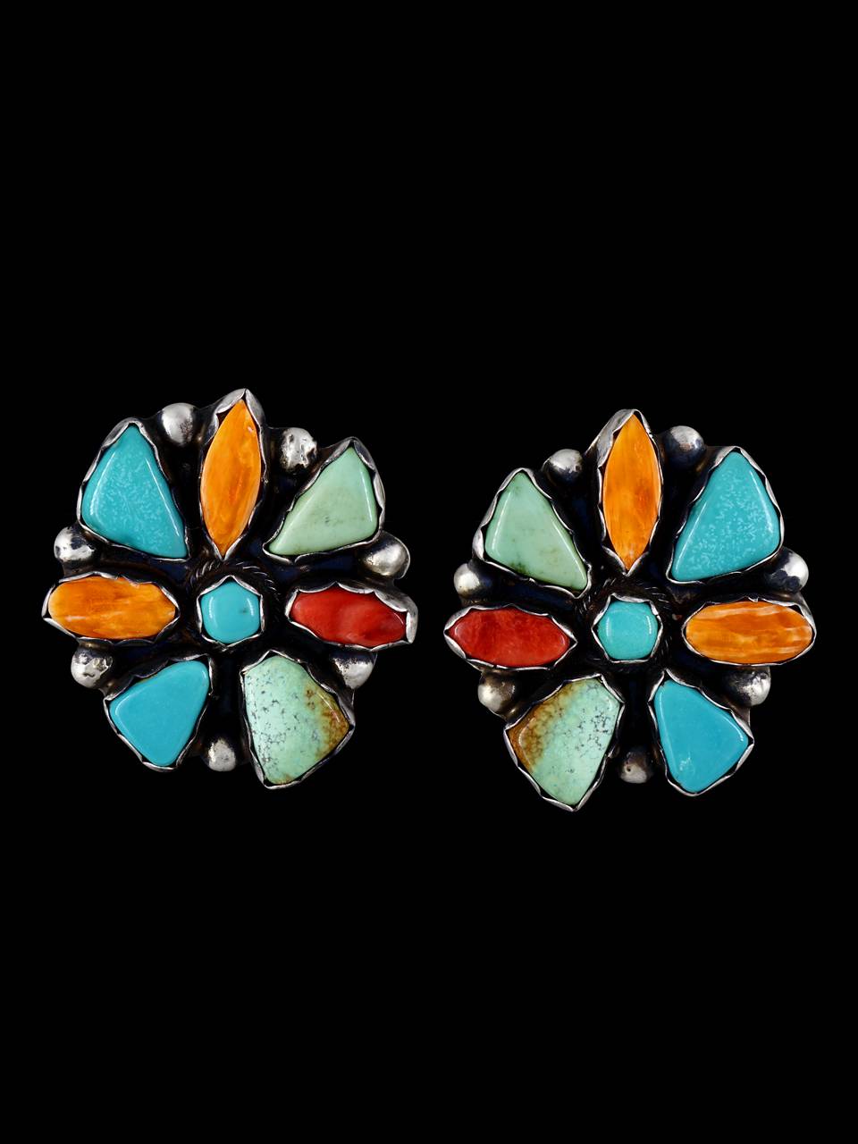 Navajo Spiny Oyster and Turquoise Post Earrings - PuebloDirect.com
