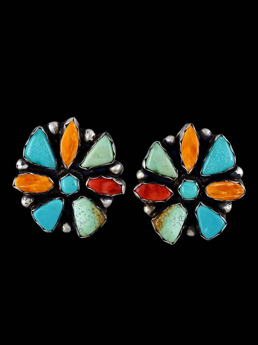 Navajo Spiny Oyster and Turquoise Post Earrings - PuebloDirect.com