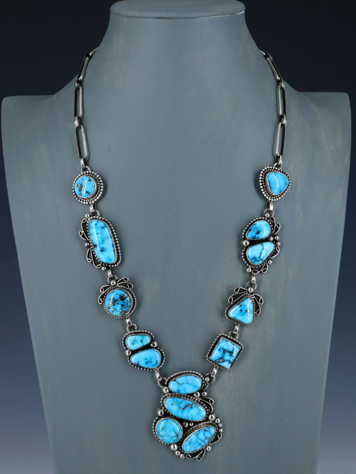 Native American Jewelry Kingman Turquoise Lariat Necklace Set - PuebloDirect.com