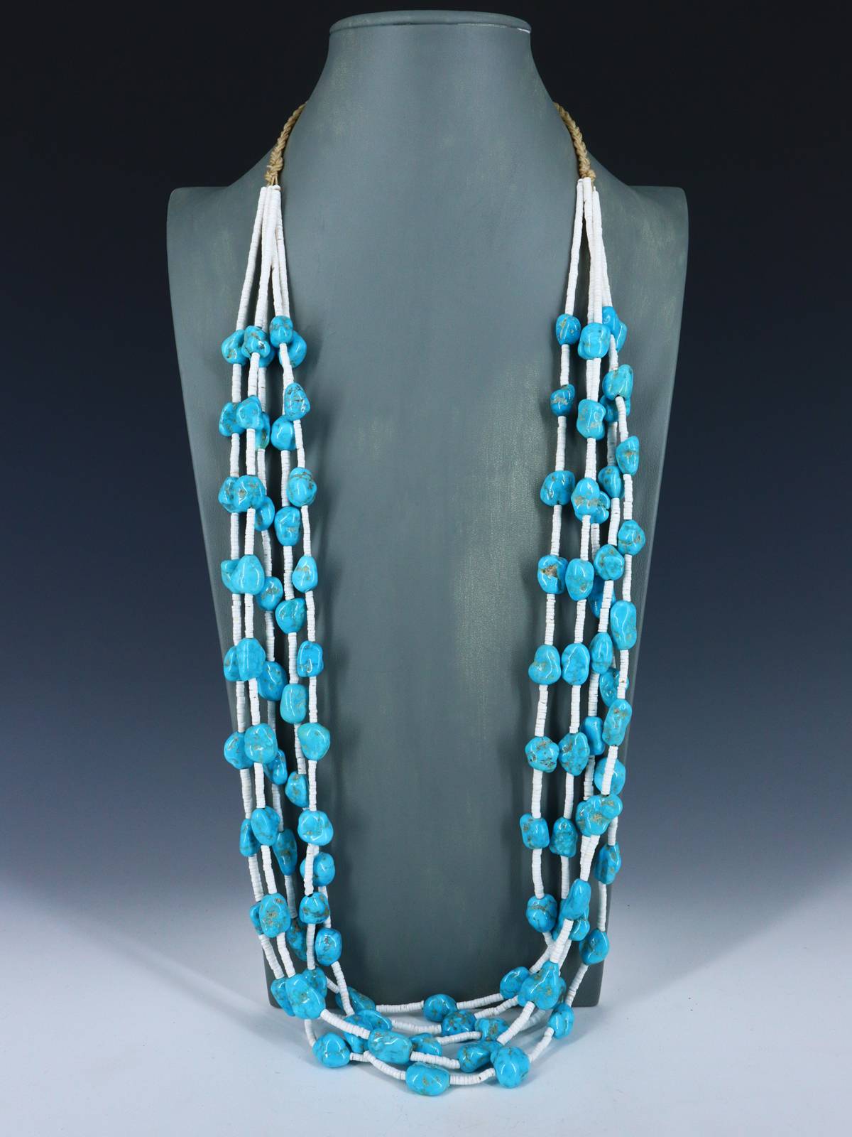 Five Strand Santo Domingo White Shell and Turquoise Necklace - PuebloDirect.com