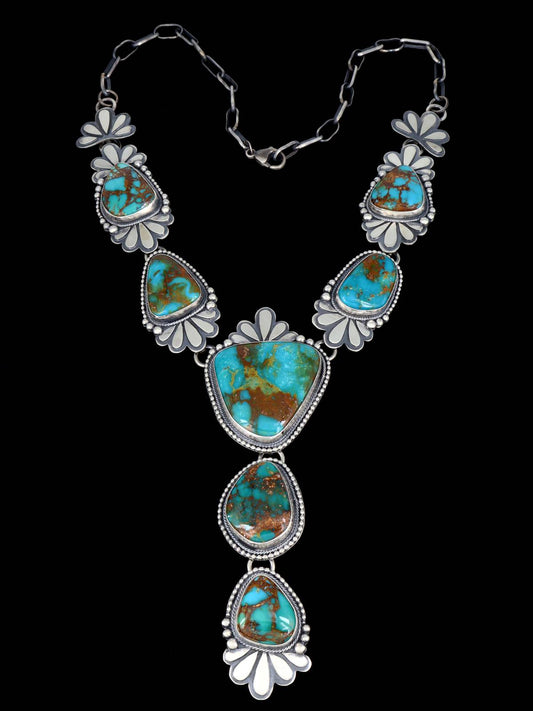 Native American Sterling Silver Natural Turquoise Lariat Necklace - PuebloDirect.com