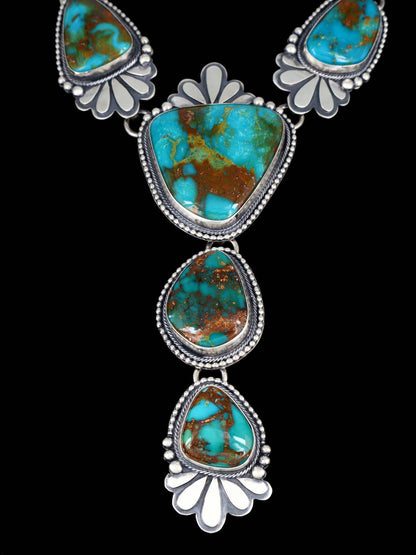 Native American Sterling Silver Natural Turquoise Lariat Necklace - PuebloDirect.com