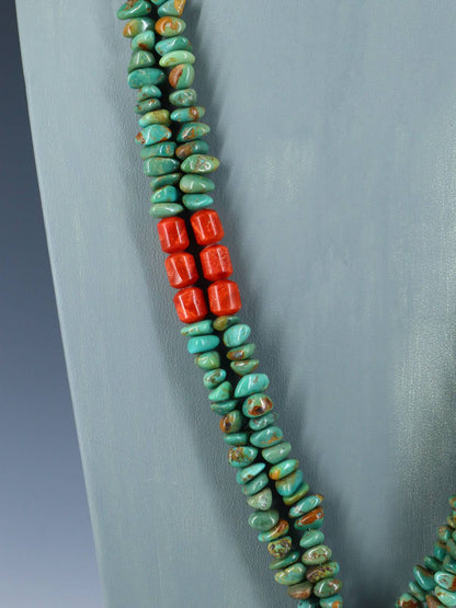 Santo Domingo Turquoise and Apple Coral Jocla Necklace - PuebloDirect.com
