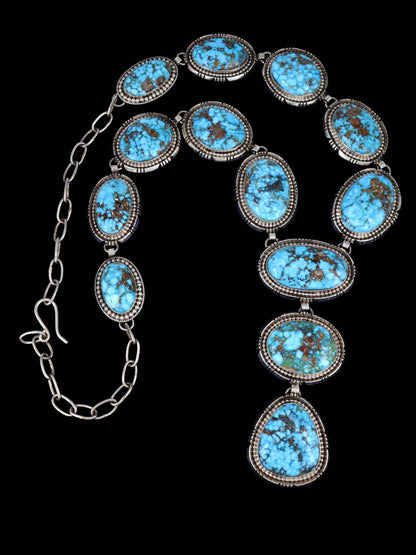 Native American Jewelry Sterling Silver Kingman Turquoise Lariat Necklace - PuebloDirect.com