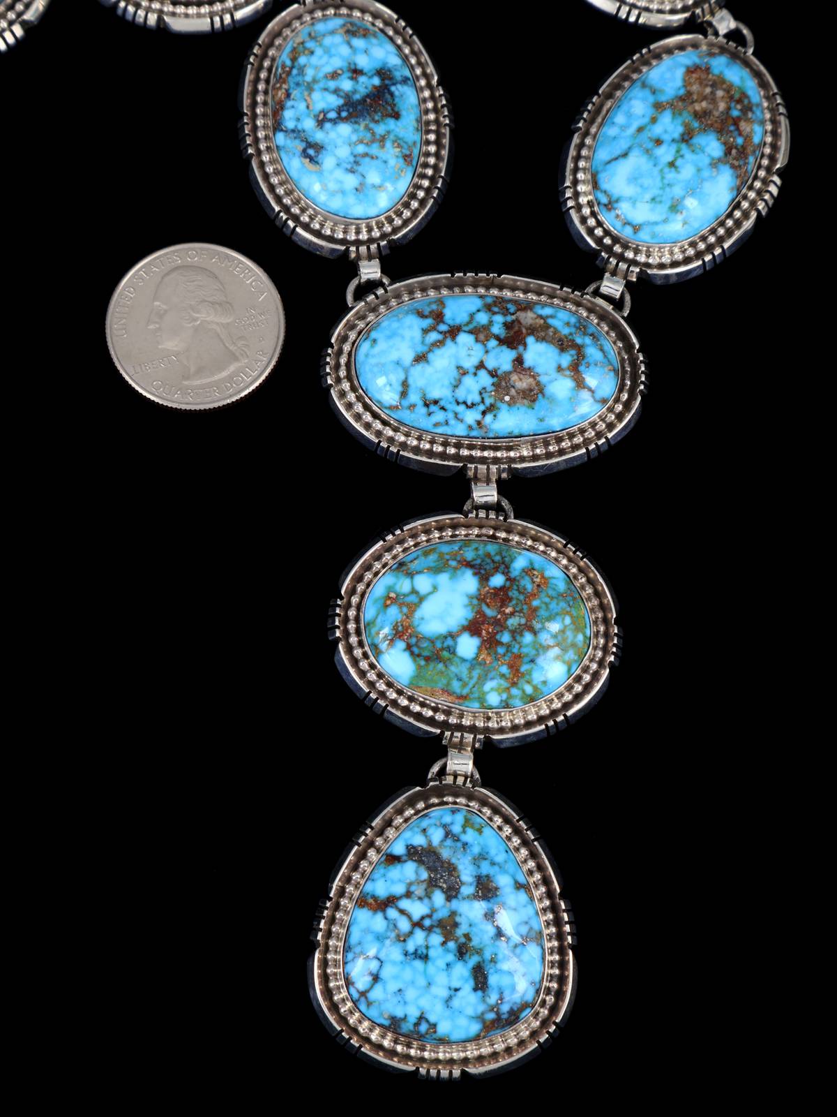 Native American Jewelry Sterling Silver Kingman Turquoise Lariat Necklace - PuebloDirect.com