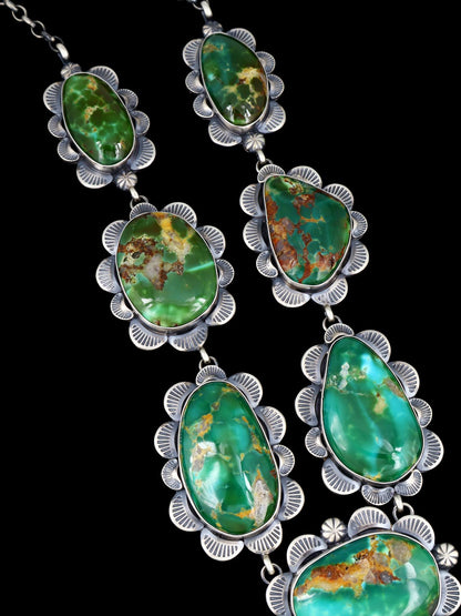 Navajo Sterling Silver Hardy Pit Kingman Turquoise Lariat Necklace - PuebloDirect.com