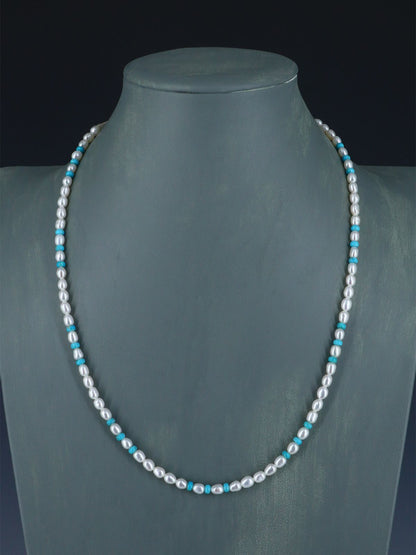 Native American Pearl and Turquoise Beaded Necklace - PuebloDirect.com