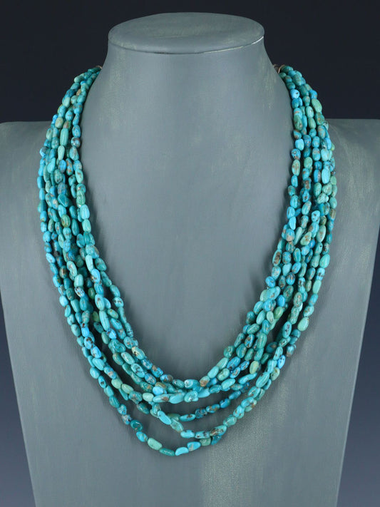 Eight Strand Native American Jewelry Campitos Turquoise Beaded Necklace - PuebloDirect.com