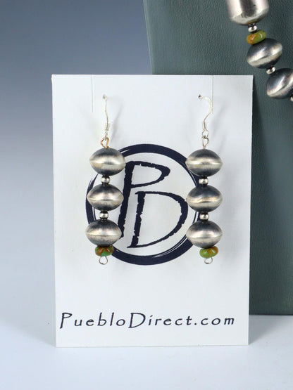 Native American Sterling Silver Navajo Turquoise and Bead Necklace Set - PuebloDirect.com