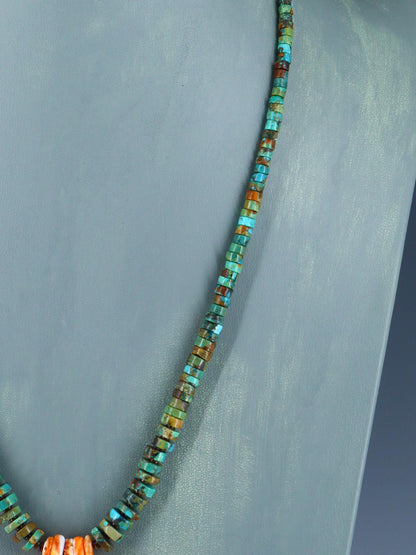 Native American Graduated Turquoise and Spiny Oyster Necklace - PuebloDirect.com