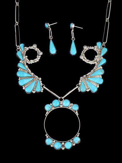 Turquoise Sterling Silver Zuni Inlay Necklace and Earrings Set
