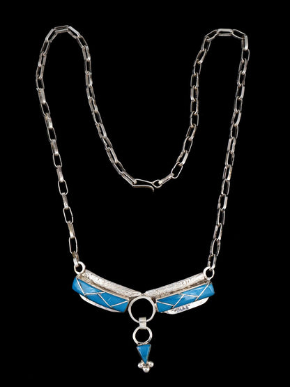 Turquoise Sterling Silver Zuni Inlay Necklace
