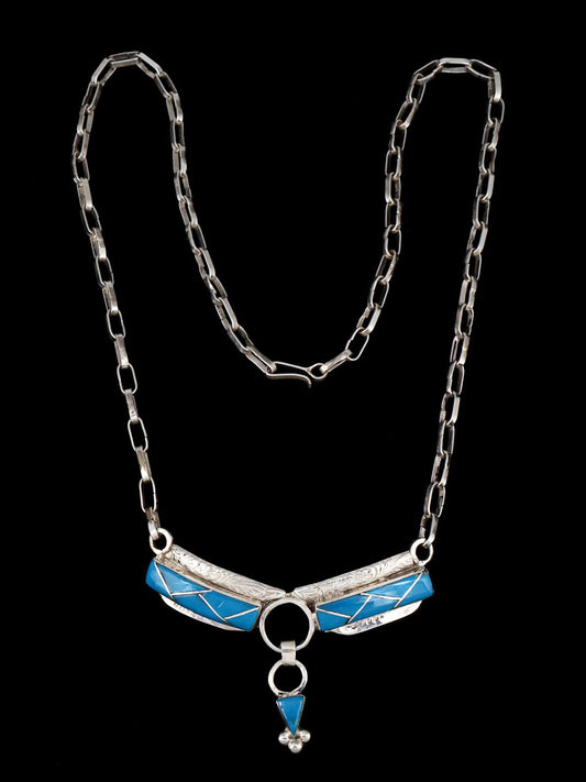 Turquoise Sterling Silver Zuni Inlay Necklace