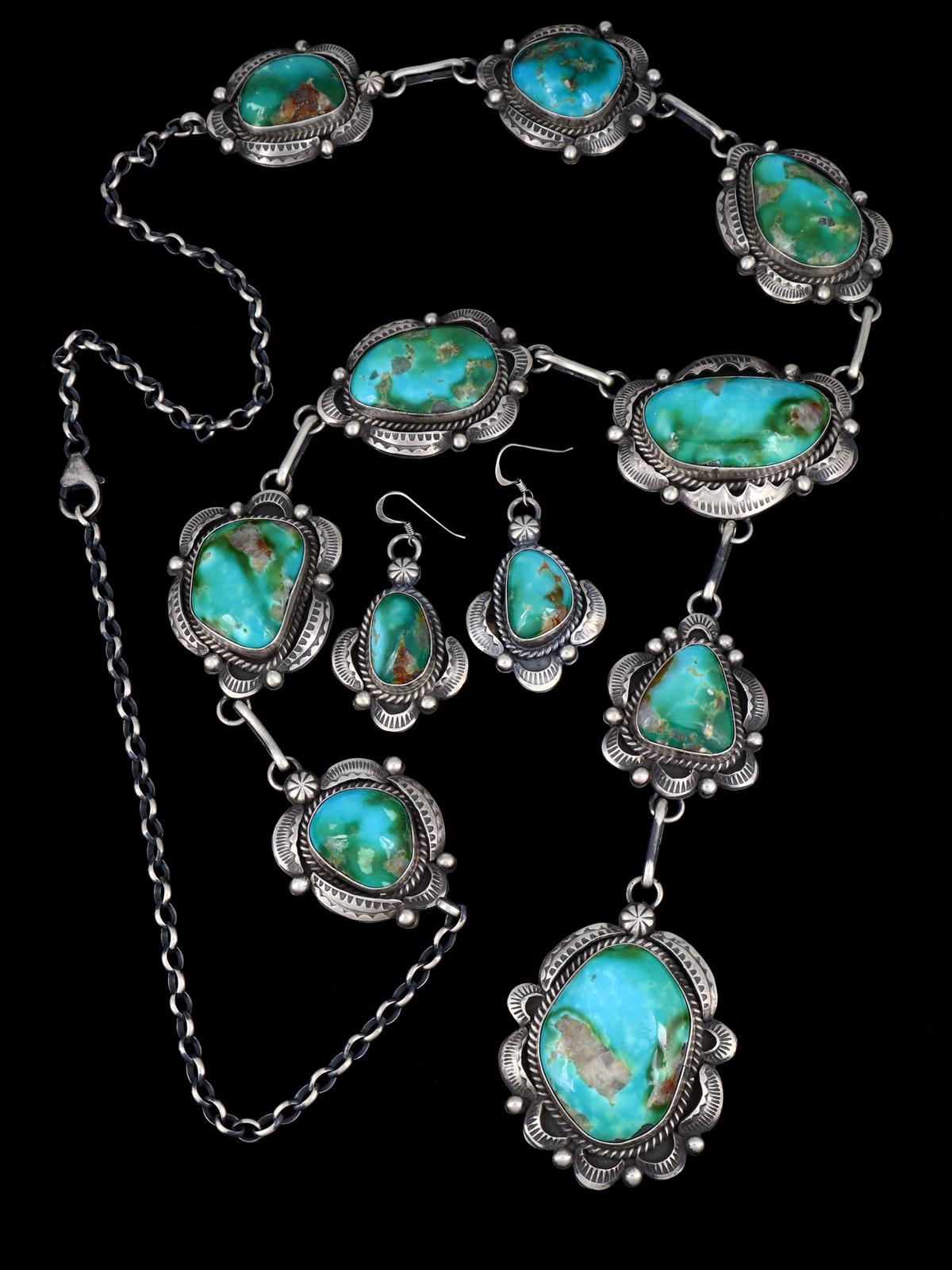 Navajo Sterling Silver Hardy Pit Kingman Turquoise Lariat Necklace Set - PuebloDirect.com