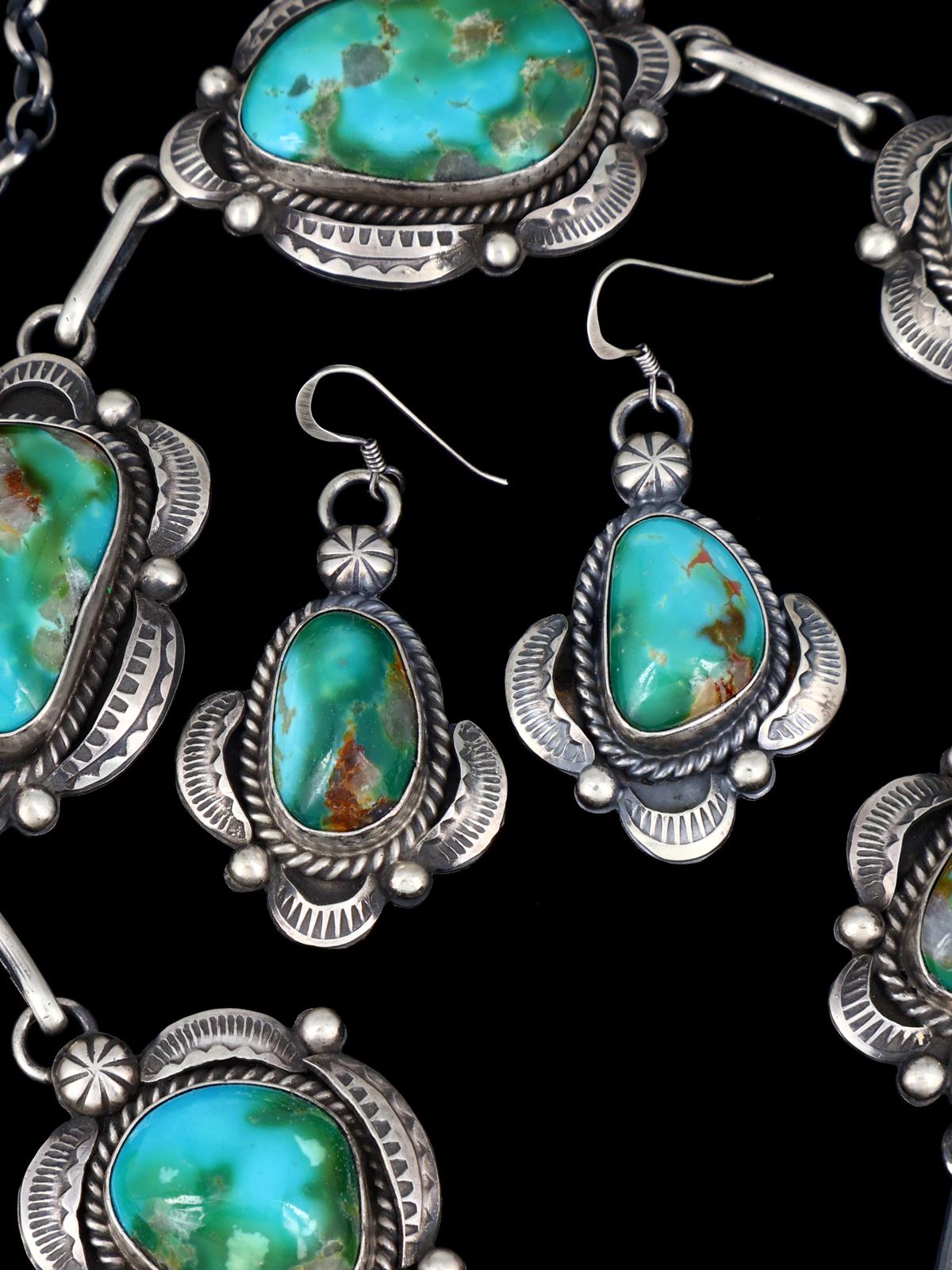 Navajo Sterling Silver Hardy Pit Kingman Turquoise Lariat Necklace Set - PuebloDirect.com