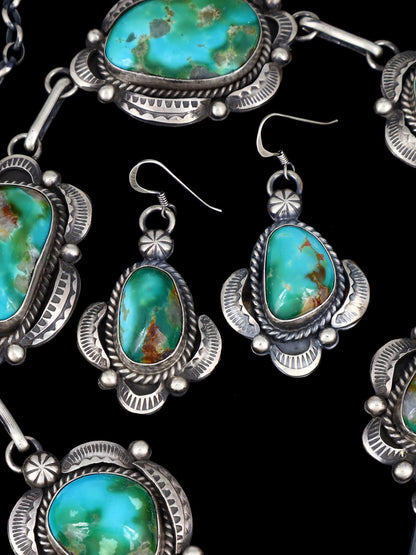 Navajo Sterling Silver Hardy Pit Kingman Turquoise Lariat Necklace Set - PuebloDirect.com