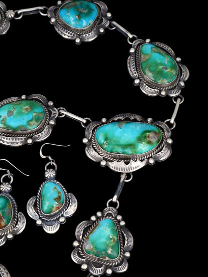 Navajo Sterling Silver Hardy Pit Kingman Turquoise Lariat Necklace Set - PuebloDirect.com