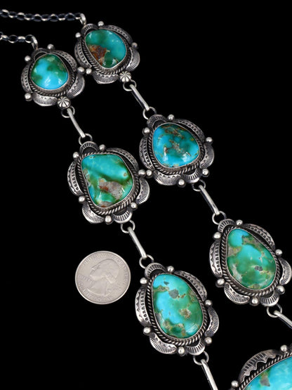 Navajo Sterling Silver Hardy Pit Kingman Turquoise Lariat Necklace Set - PuebloDirect.com