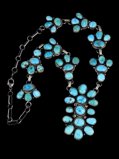 Navajo Sterling Silver Carico Lake Turquoise Lariat Necklace
