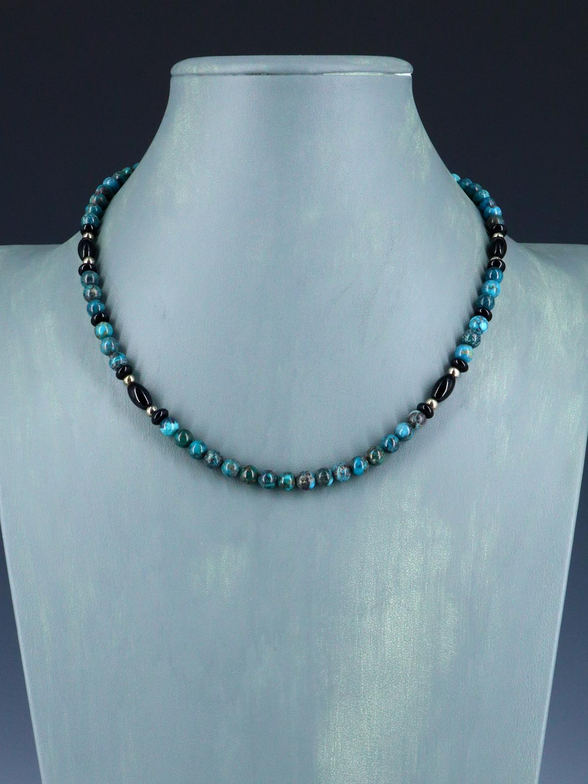 18" Native American Turquoise and Onyx Beaded Choker Necklace Set