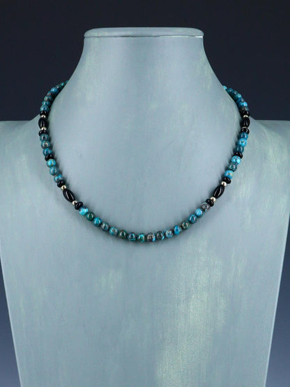 18" Native American Turquoise and Onyx Beaded Choker Necklace Set