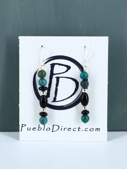 18" Native American Turquoise and Onyx Beaded Choker Necklace Set