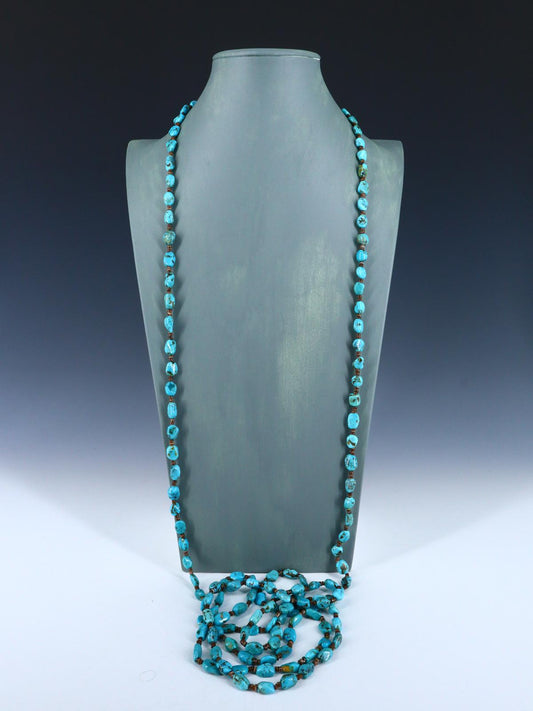 72" Extra Long Native American Jewelry Single Strand Turquoise Necklace
