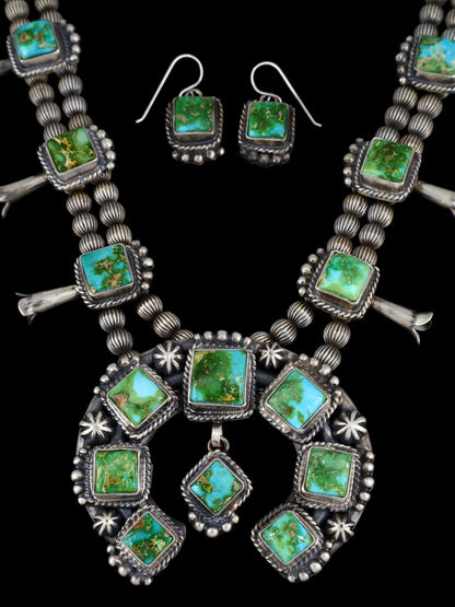 Sonoran Gold Turquoise Sterling Silver Squash Blossom Necklace Set
