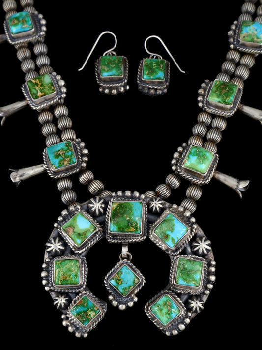 Sonoran Gold Turquoise Sterling Silver Squash Blossom Necklace Set