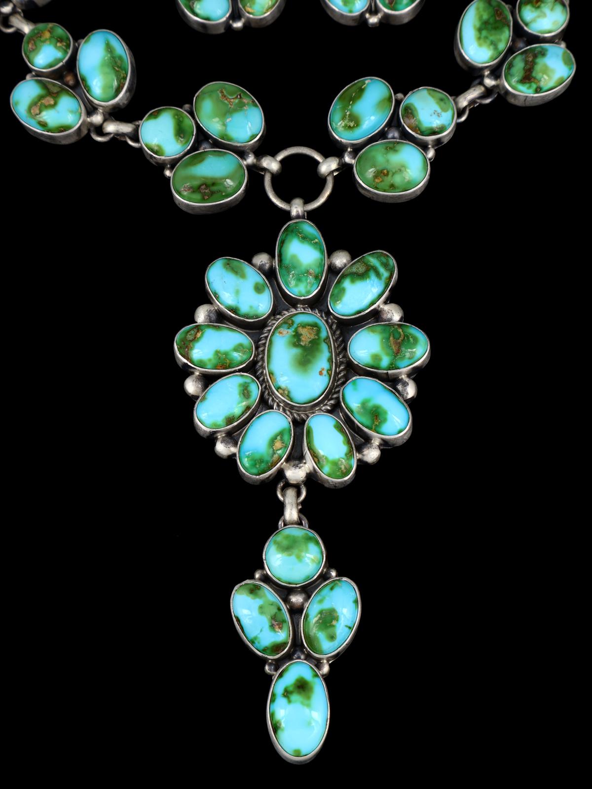 Navajo Sonoran Gold Turquoise Sterling Silver Lariat Necklace Set