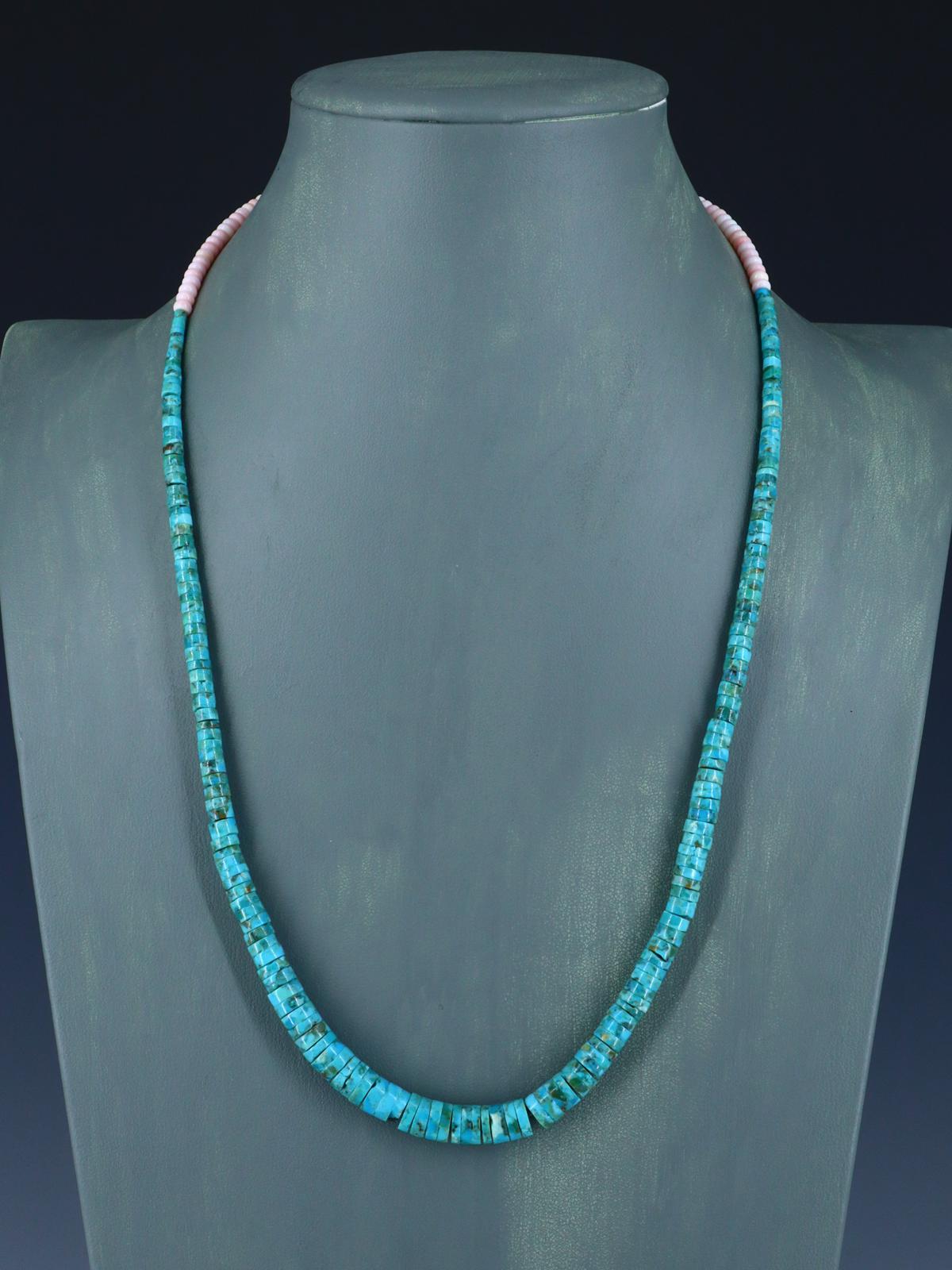 Native American Turquoise and Pink Conch Shell Beaded Necklace