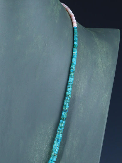 Native American Turquoise and Pink Conch Shell Beaded Necklace