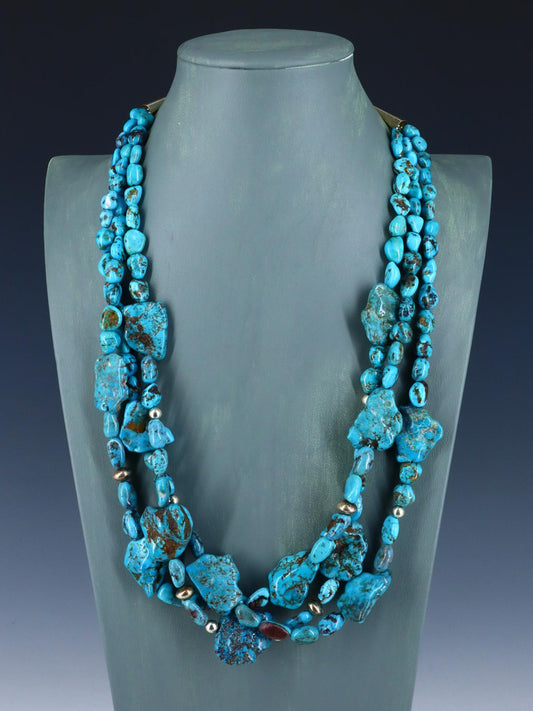 Chunky Native American Triple Strand Turquoise Necklace